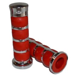 PUÑOS Mod. ROUND  Ø 22/22 p/ BICICLETA  CROMADO combinado ROJO -JUEGO-