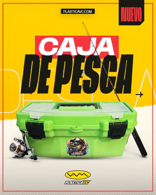 Caja pesca con Calco "16 - 40,5x20,5x18 - color verde con bandeja divisoria y tapa organizadora